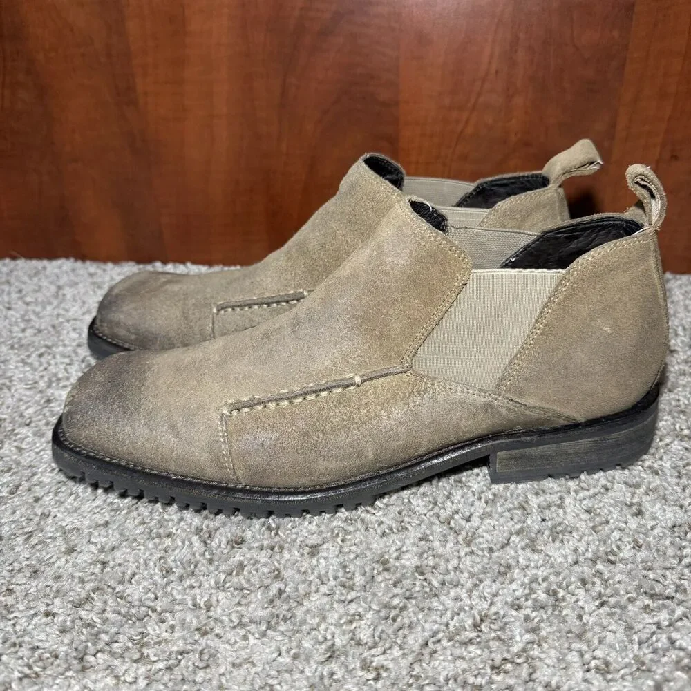 Aston Grey Chelsea Collection Ankle Boots Brown Leather Suede Square Toe Sz 9